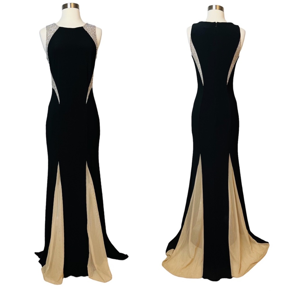 Xscape Black and Cream Sleeveless Maxi Dress